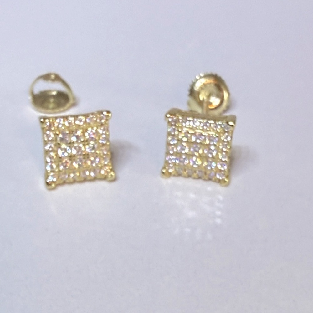 Gold Moissanite 925 silver Square Stud Earrings - Picture 2 of 6